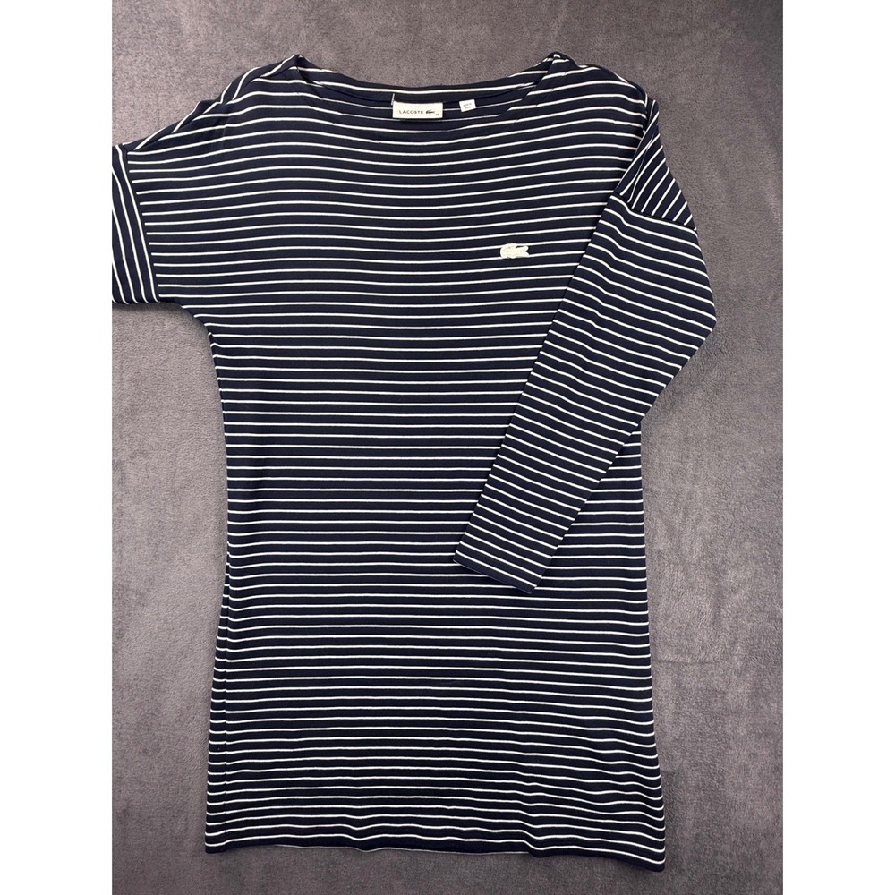 Lacoste dress navy blue white stripe long sleeve EU 34 US 2 XS boatneck - Picture 2 of 14